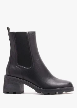 Black Leather Block Heel Chelsea Boots