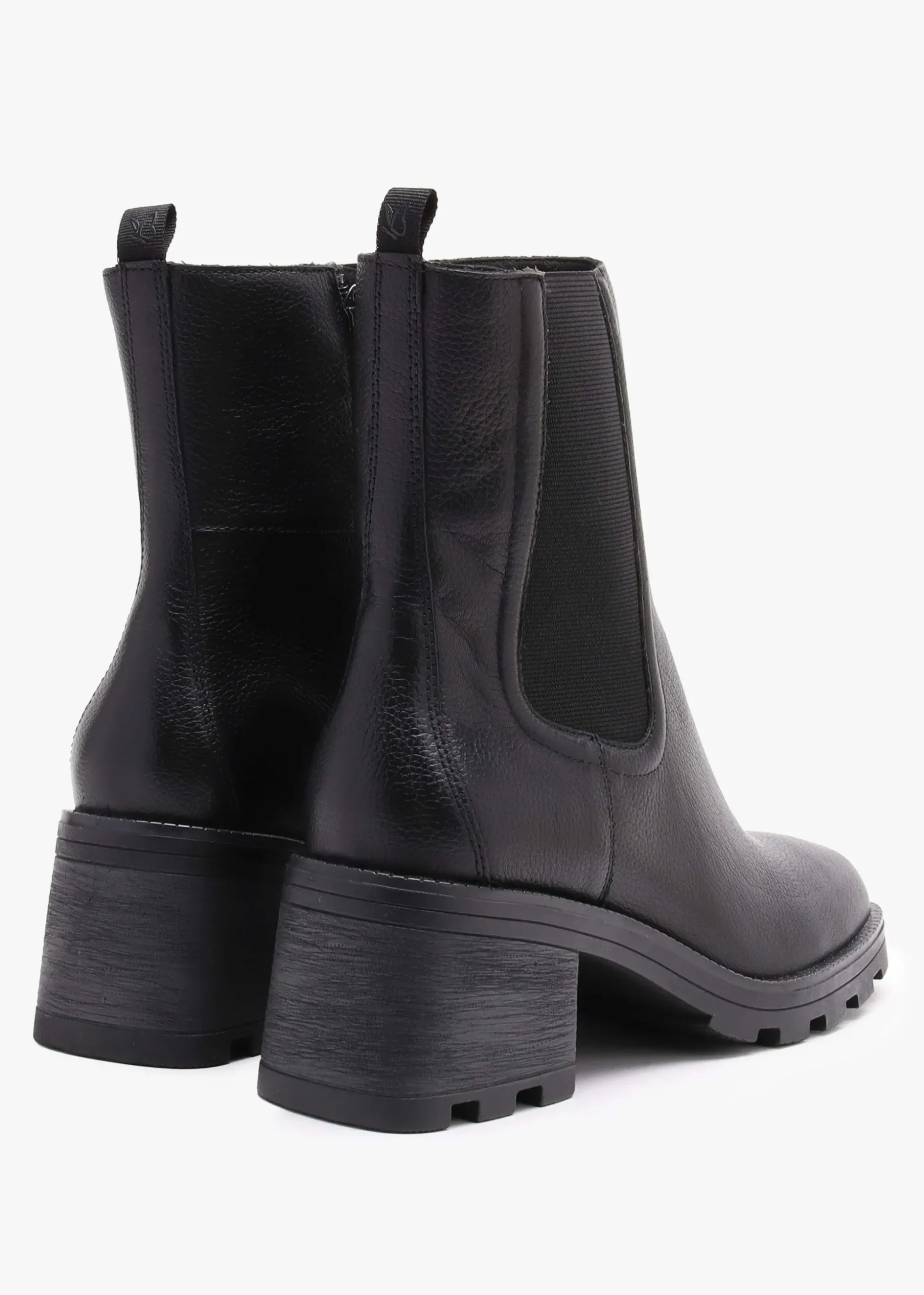 Black Leather Block Heel Chelsea Boots