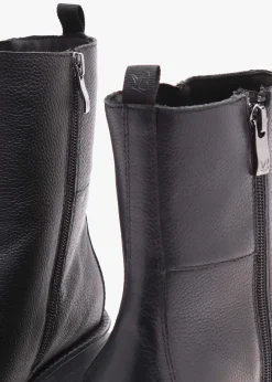 Black Leather Block Heel Chelsea Boots