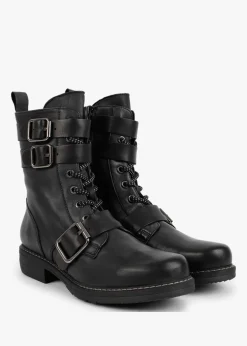Black Leather Buckled Ankle Boots