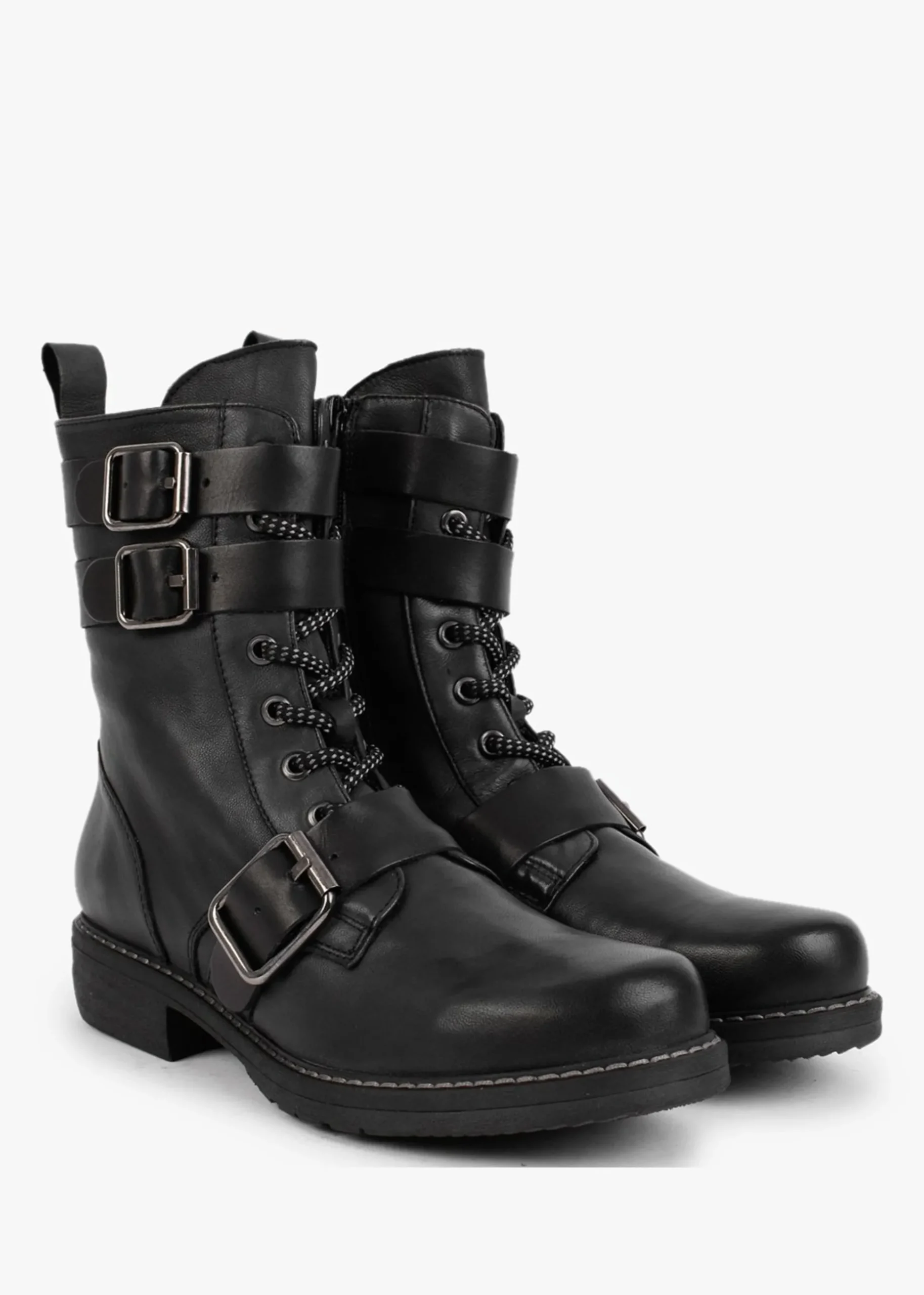 Black Leather Buckled Ankle Boots