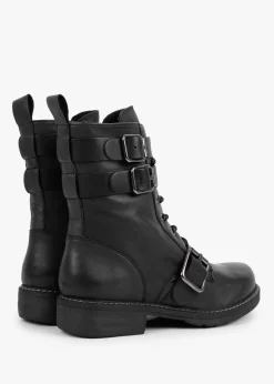 Black Leather Buckled Ankle Boots