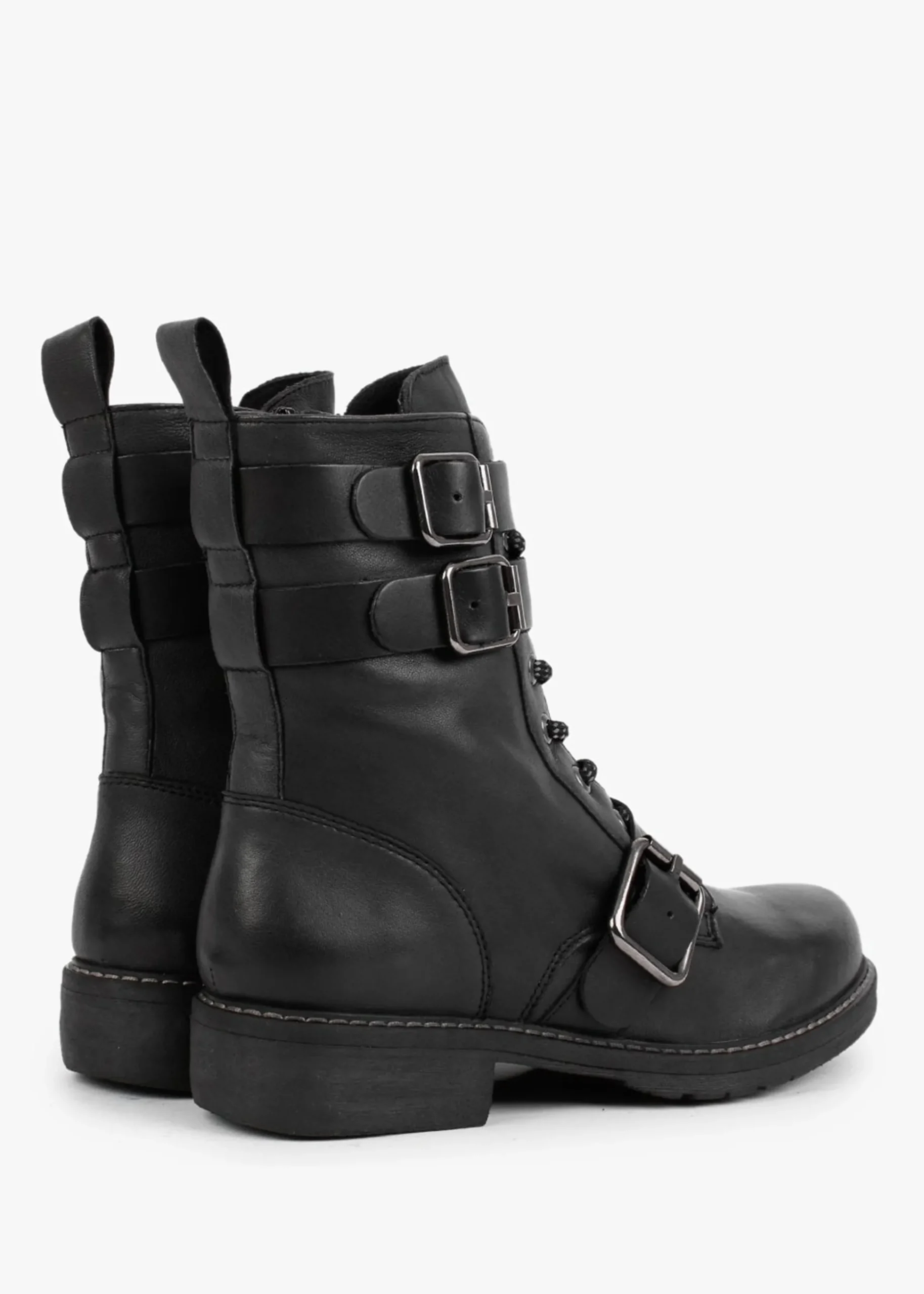 Black Leather Buckled Ankle Boots