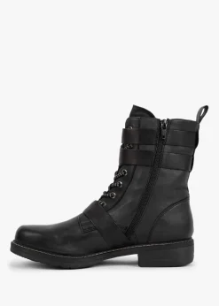 Black Leather Buckled Ankle Boots