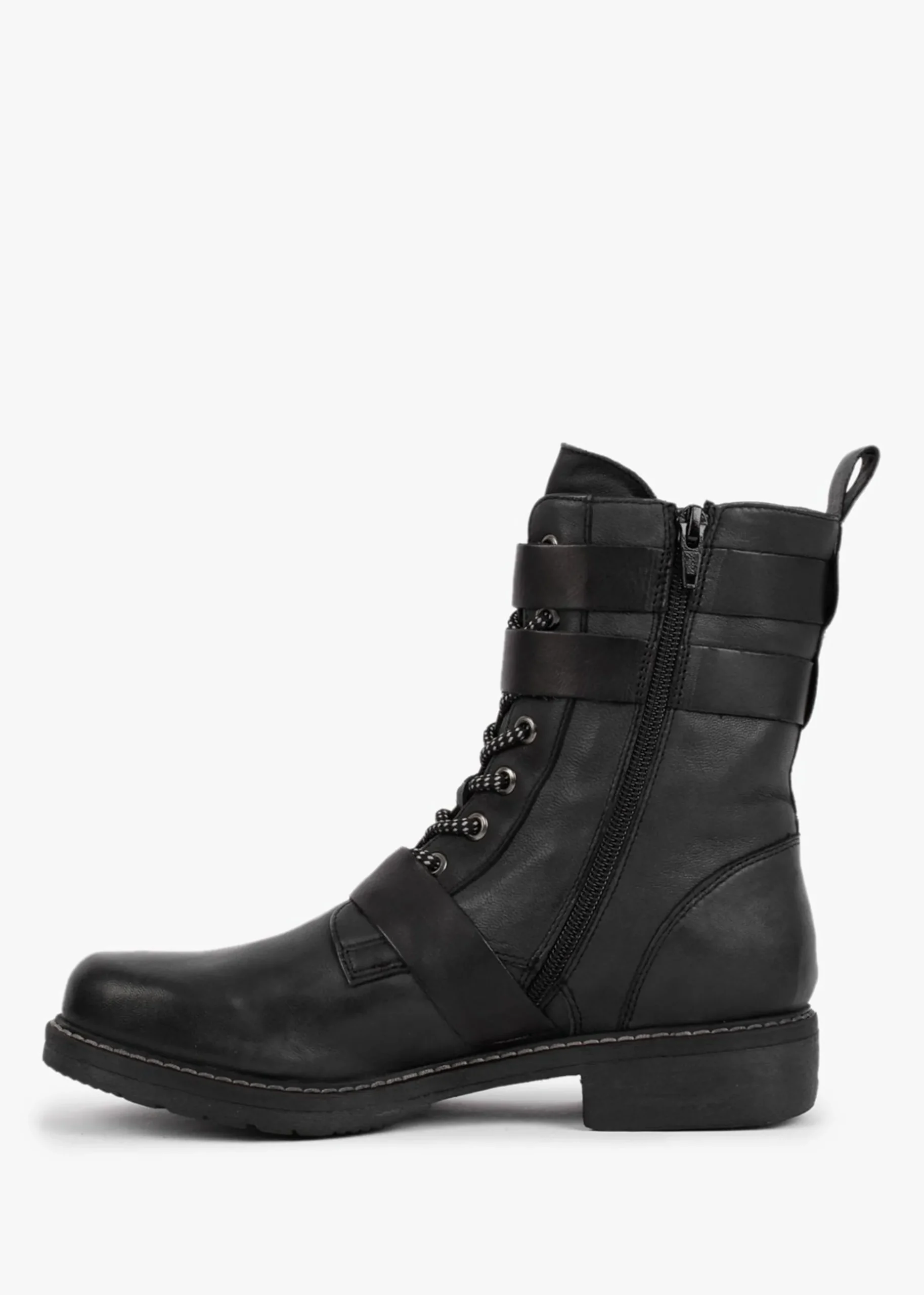 Black Leather Buckled Ankle Boots