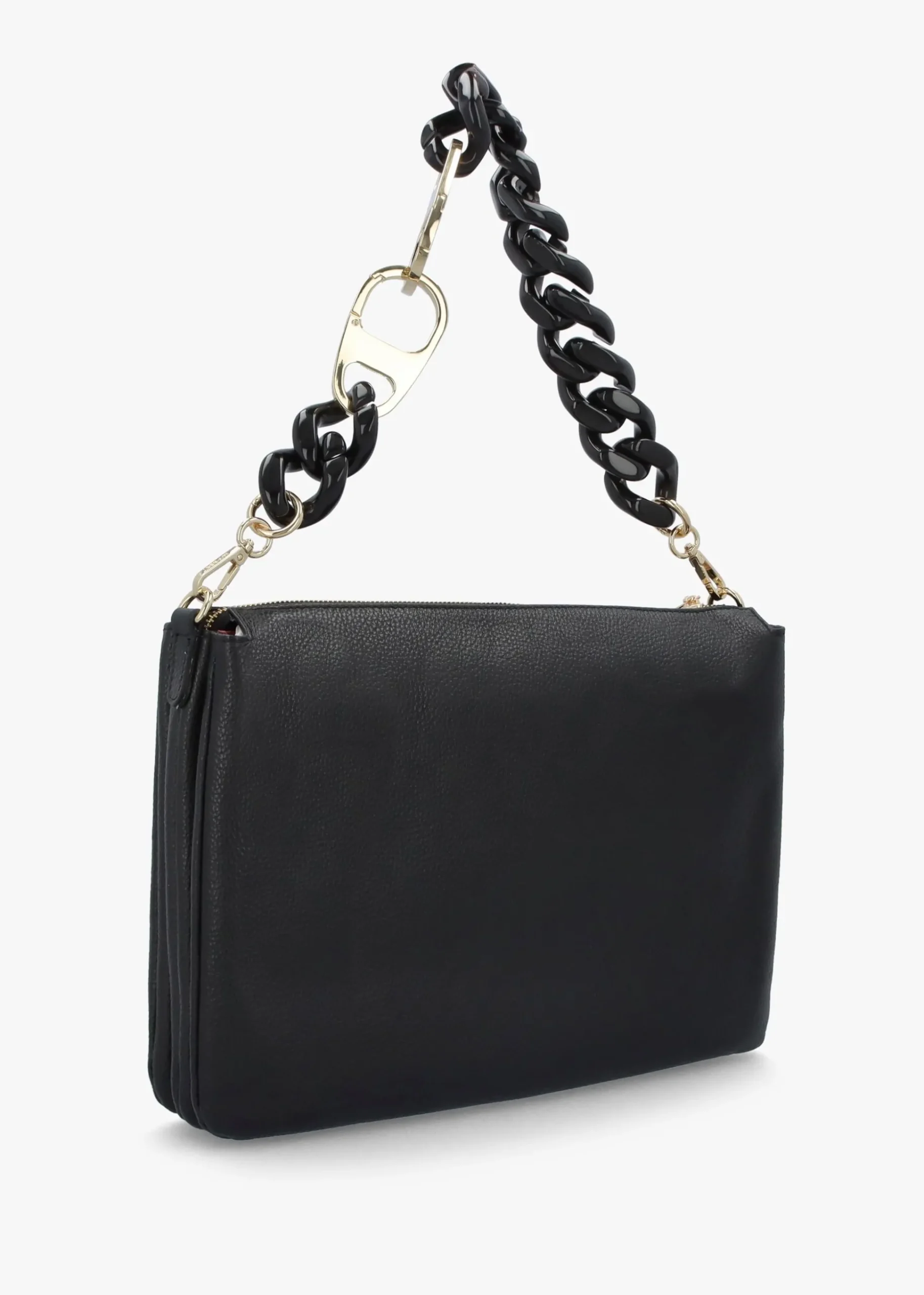 Black Leather Chunky Chain Strap Shoulder Bag
