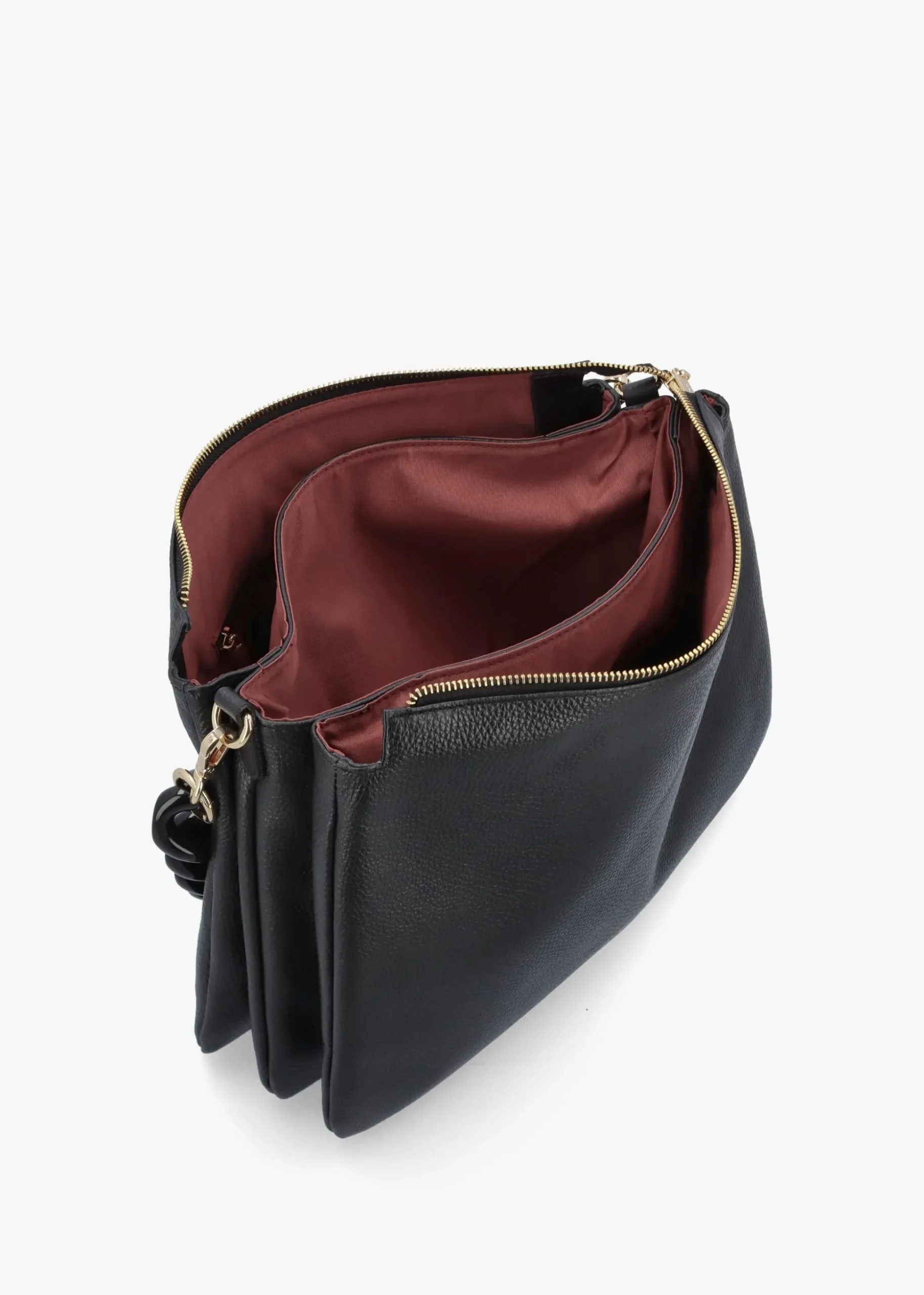 Black Leather Chunky Chain Strap Shoulder Bag