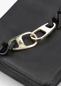 Black Leather Chunky Chain Strap Shoulder Bag