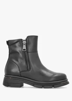 Black Leather Side Zip Ankle Boots