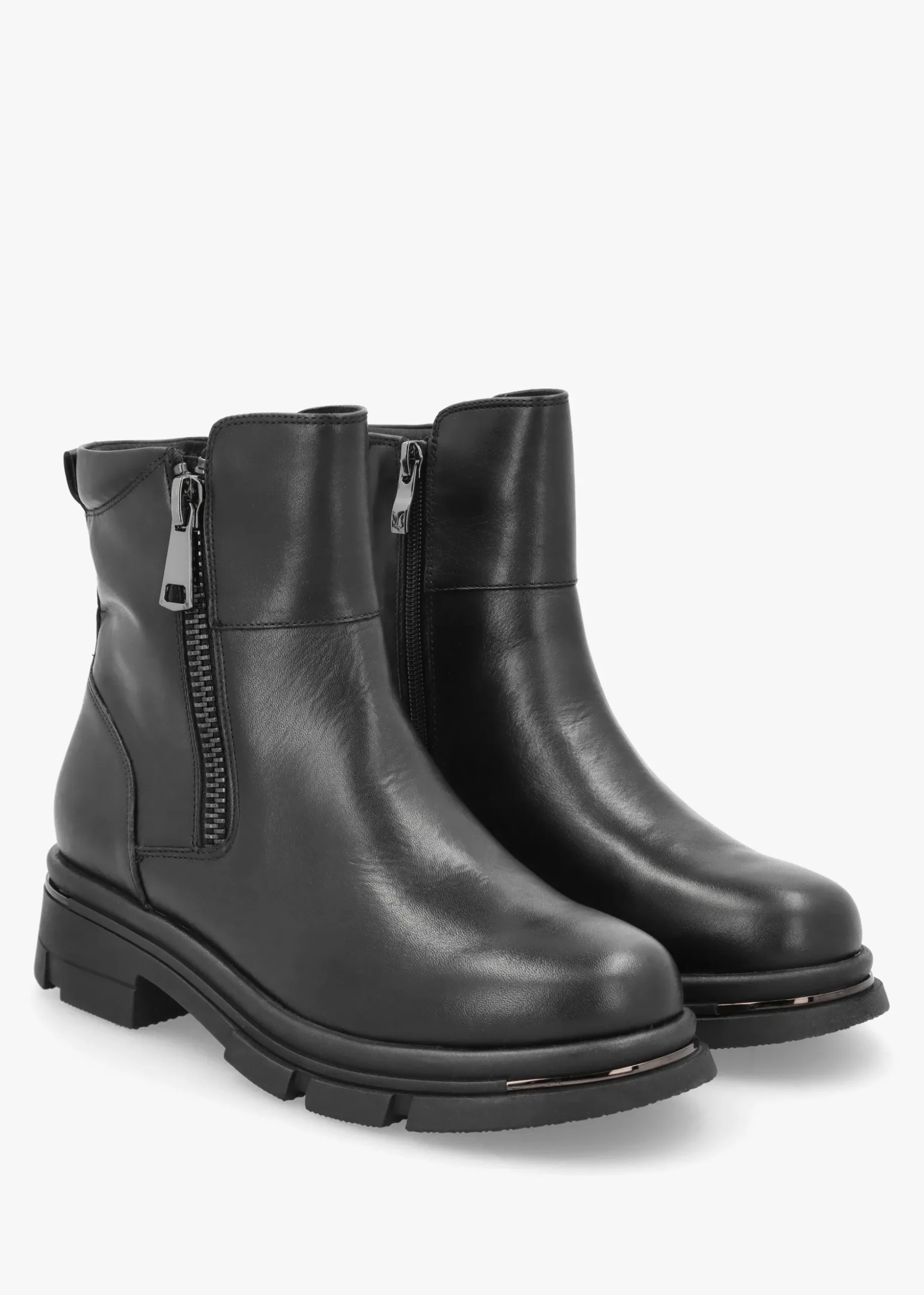 Black Leather Side Zip Ankle Boots