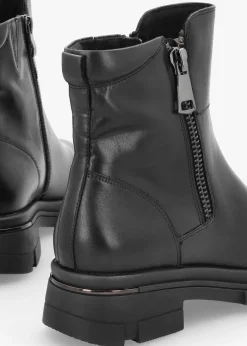 Black Leather Side Zip Ankle Boots