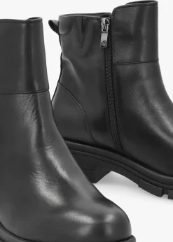 Black Leather Side Zip Ankle Boots