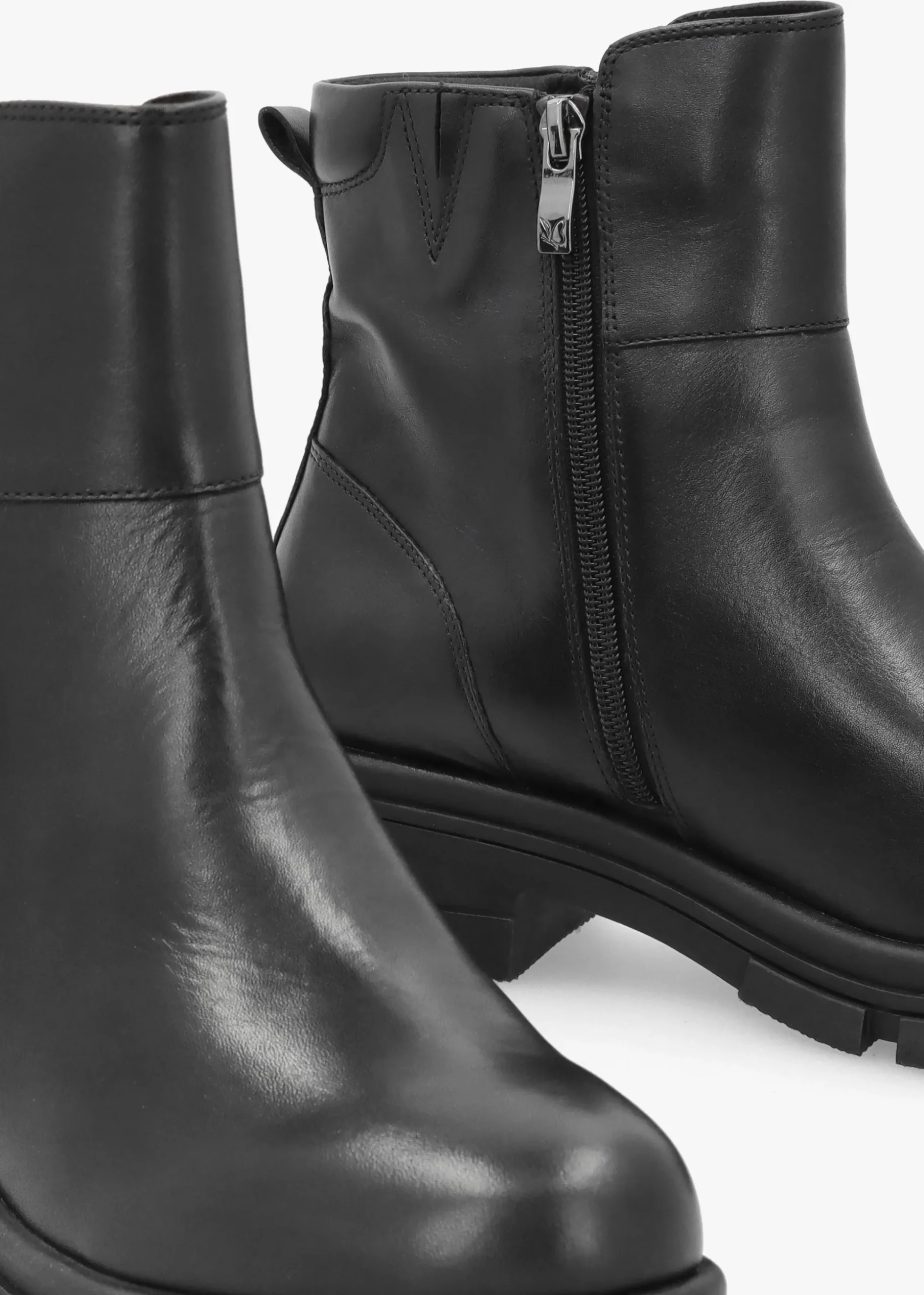 Black Leather Side Zip Ankle Boots