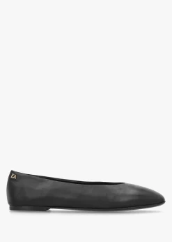 Black Leather Square Toe Ballet Pumps