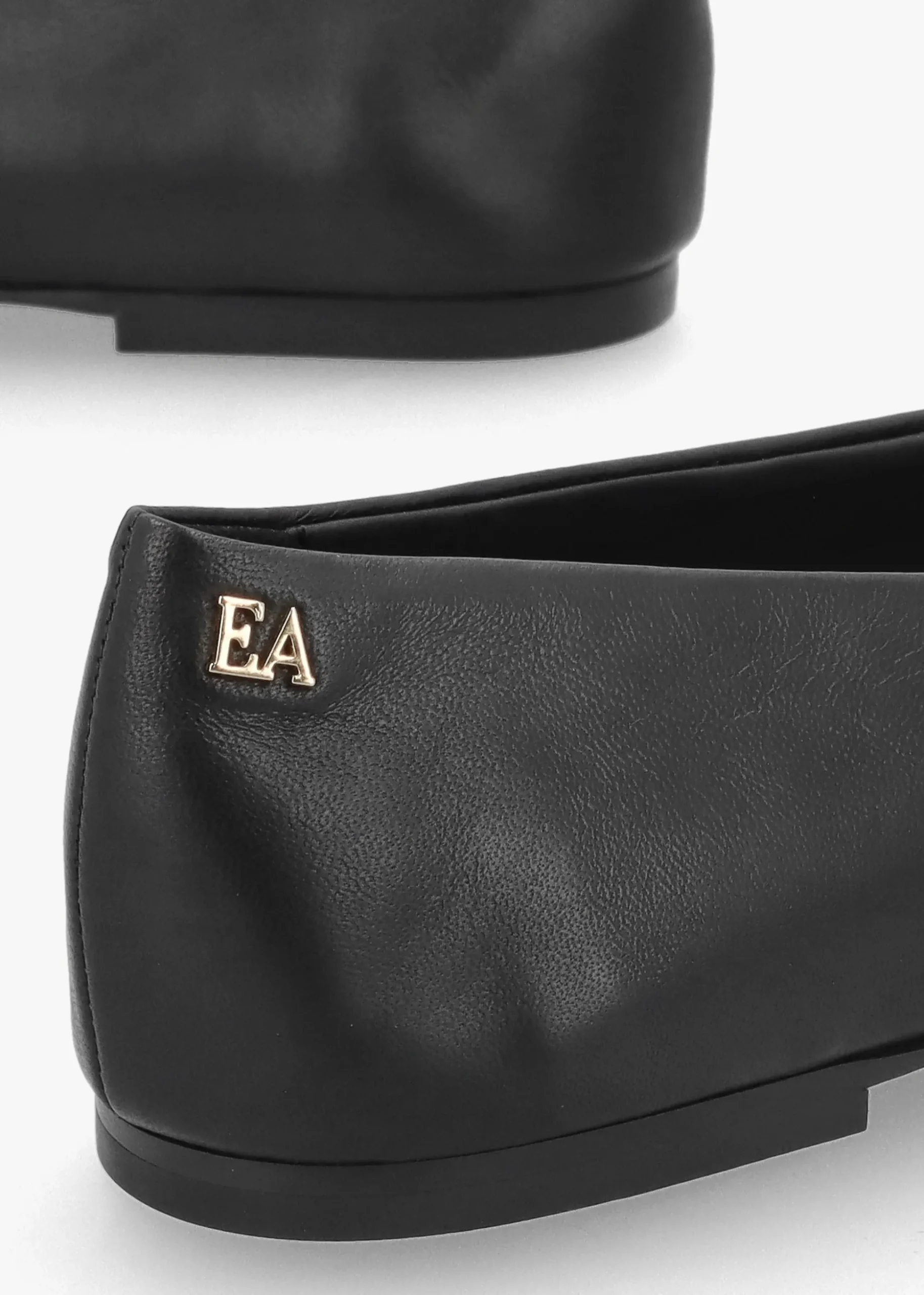 Black Leather Square Toe Ballet Pumps