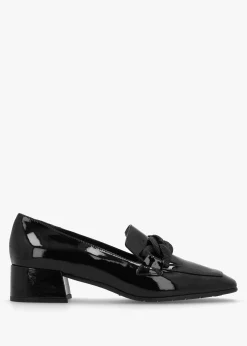 Black Patent Leather Chain Link Low Heel Loafers