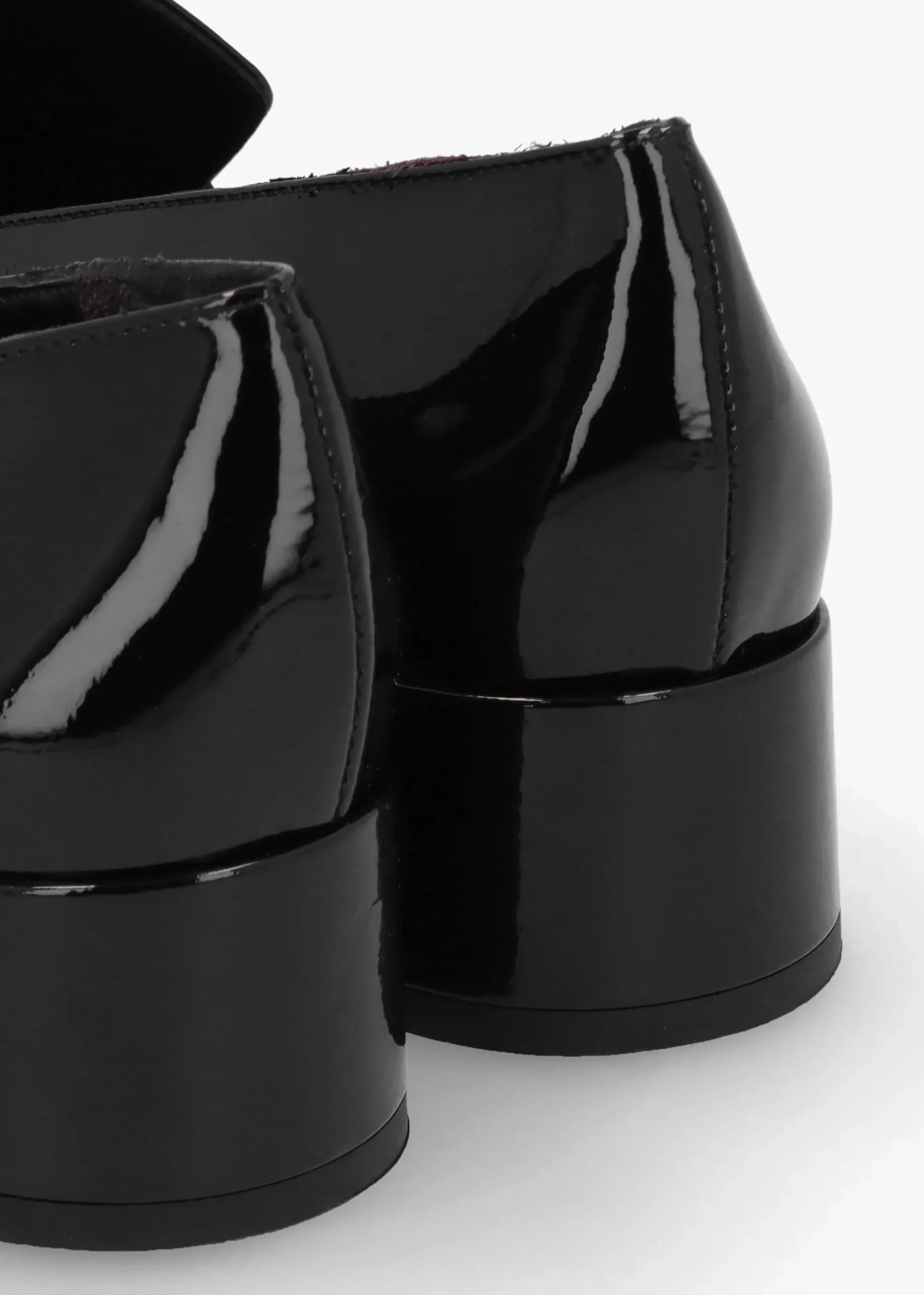 Black Patent Leather Chain Link Low Heel Loafers