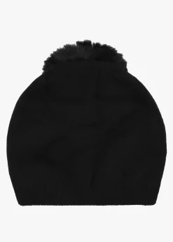 Black Slouchy Knitted Pom Pom Hat