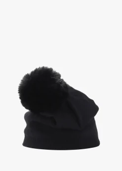 Black Slouchy Knitted Pom Pom Hat