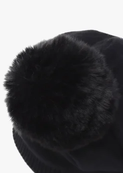 Black Slouchy Knitted Pom Pom Hat