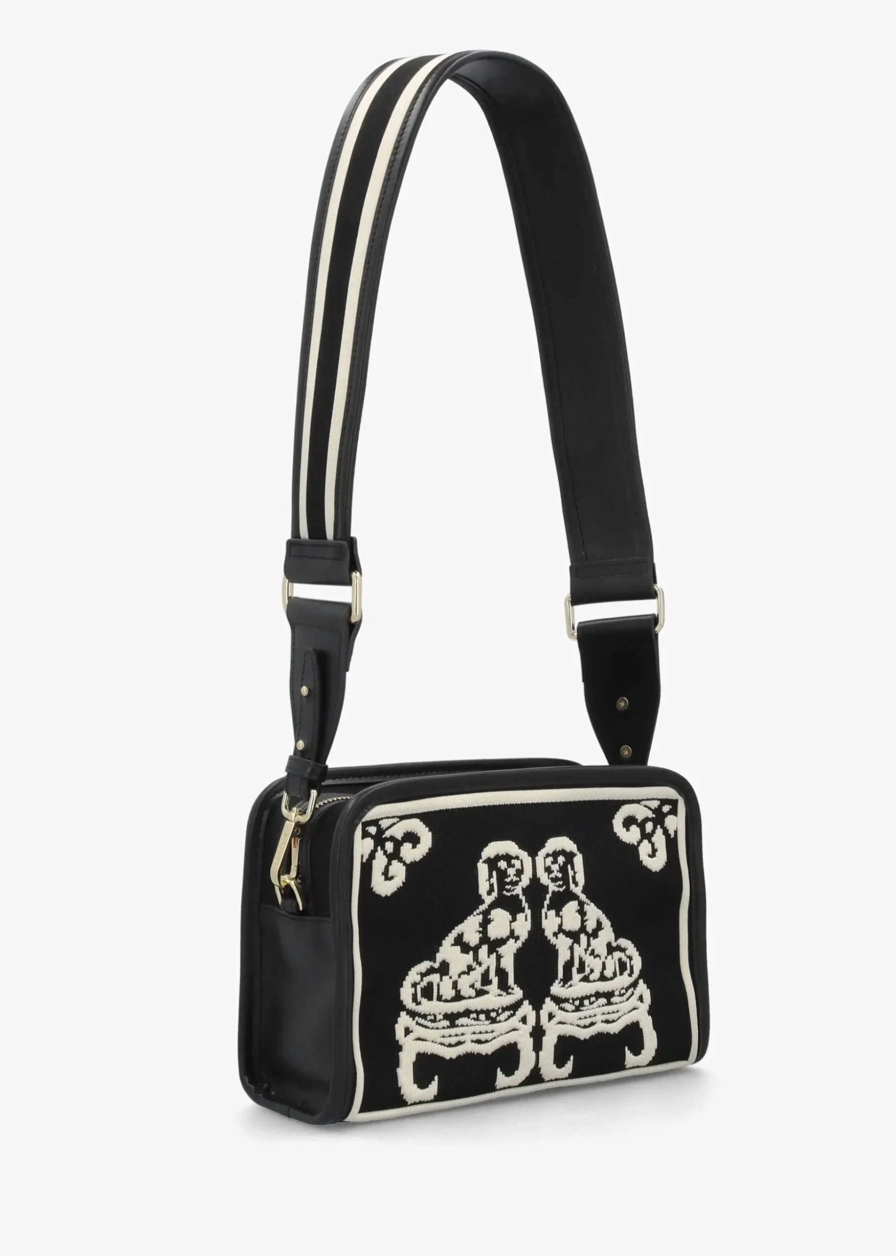 Black Staffordshire Dogs Tapestry Cross-Body Bag