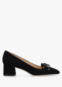 Black Suede Block Heel Court Shoes