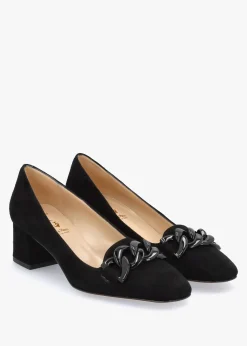 Black Suede Block Heel Court Shoes