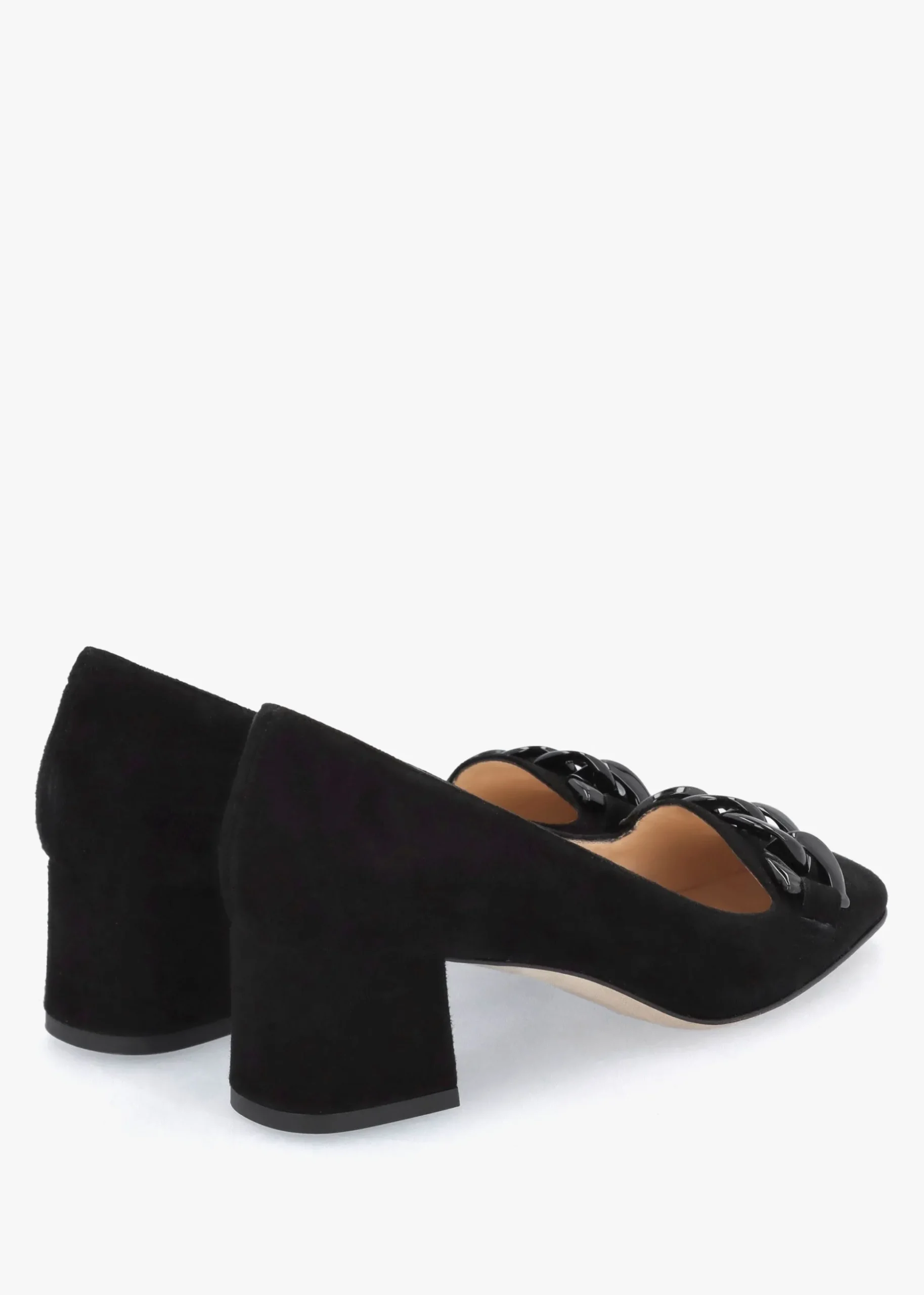 Black Suede Block Heel Court Shoes