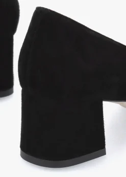 Black Suede Block Heel Court Shoes