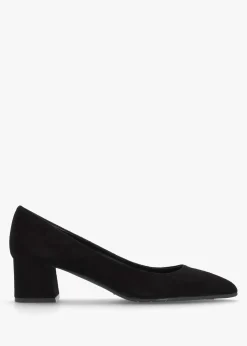 Black Suede Pointed Toe Block Heel Court Shoes