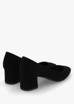 Black Suede Pointed Toe Block Heel Court Shoes