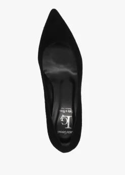 Black Suede Pointed Toe Block Heel Court Shoes