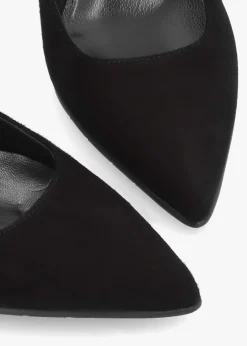 Black Suede Pointed Toe Block Heel Court Shoes