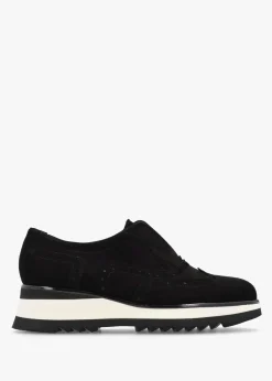 Black Suede Slip On Slab Sole Brogues
