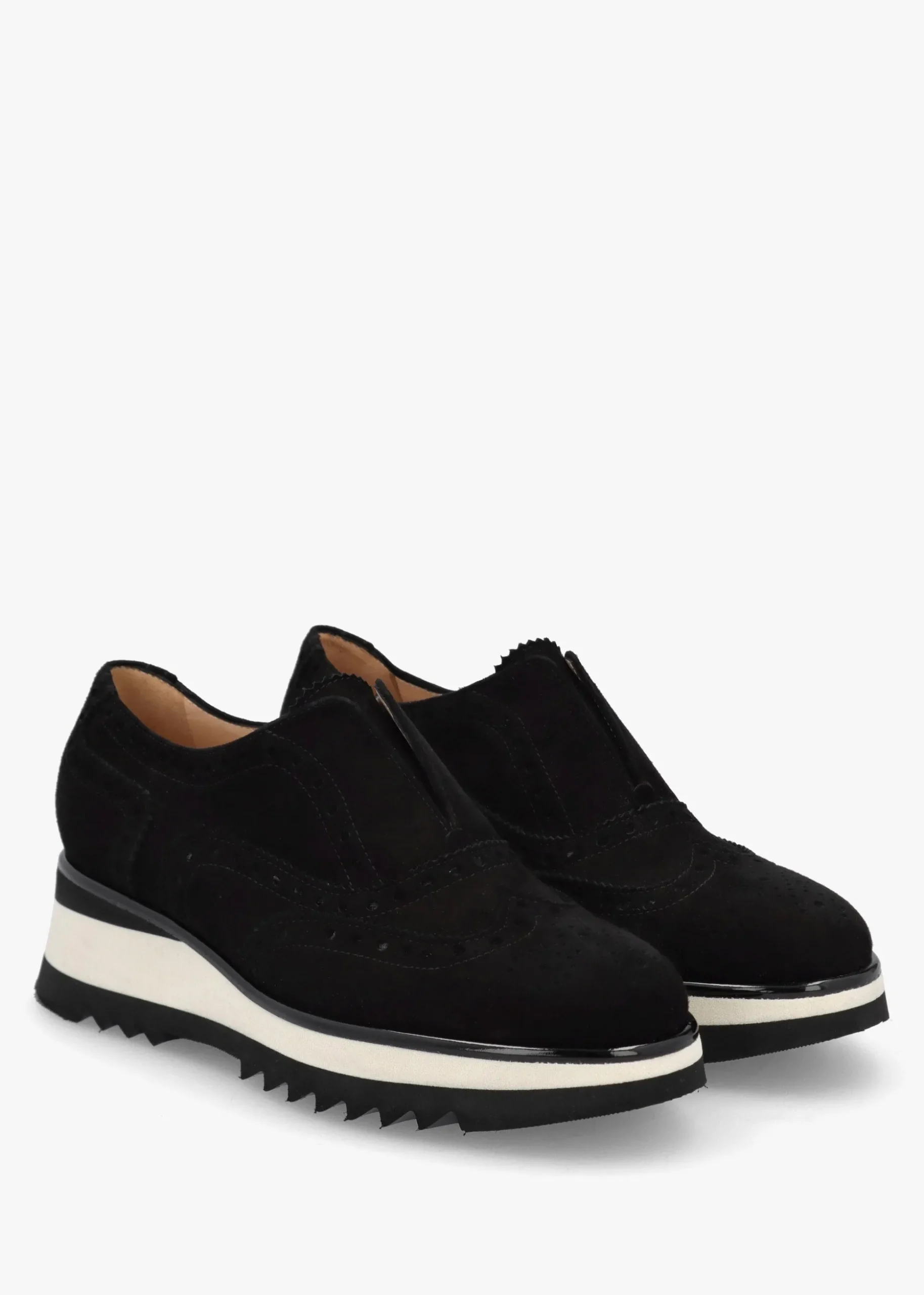 Black Suede Slip On Slab Sole Brogues