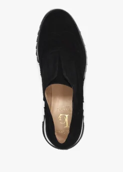 Black Suede Slip On Slab Sole Brogues