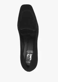 Black Suede Square Toe Block Heel Loafers