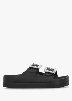 Black Two Bar Embellished Mules