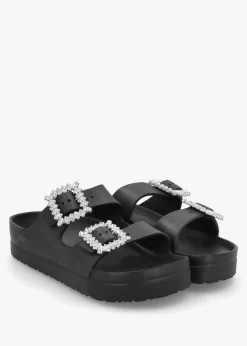 Black Two Bar Embellished Mules