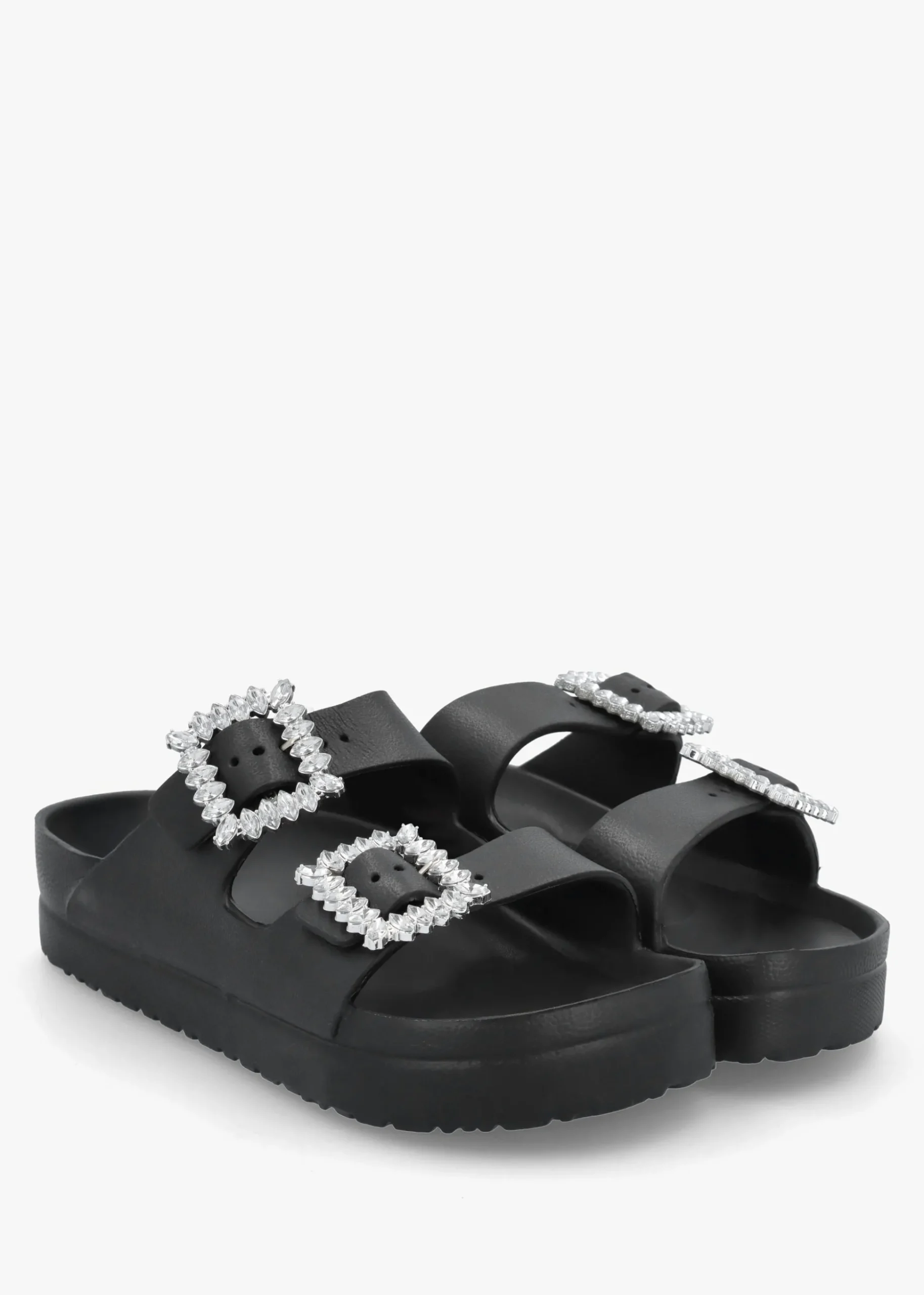 Black Two Bar Embellished Mules