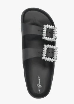 Black Two Bar Embellished Mules