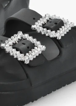 Black Two Bar Embellished Mules