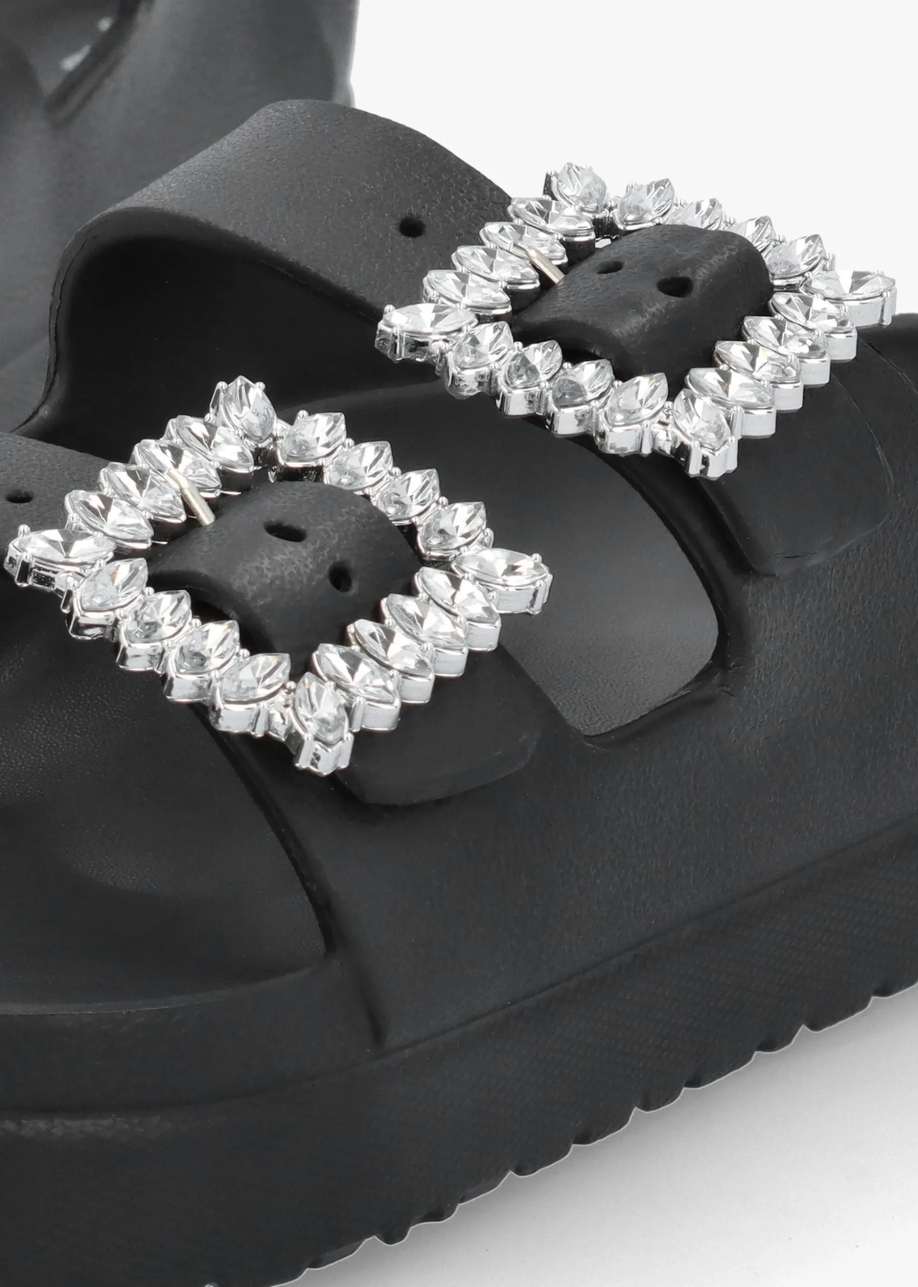 Black Two Bar Embellished Mules