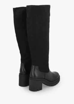 Bliny Black Leather Block Heel Knee Boots