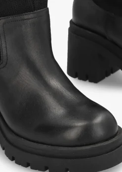 Bliny Black Leather Block Heel Knee Boots