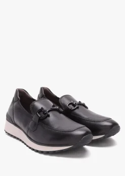 Blythe Black Leather Low Wedge Loafers