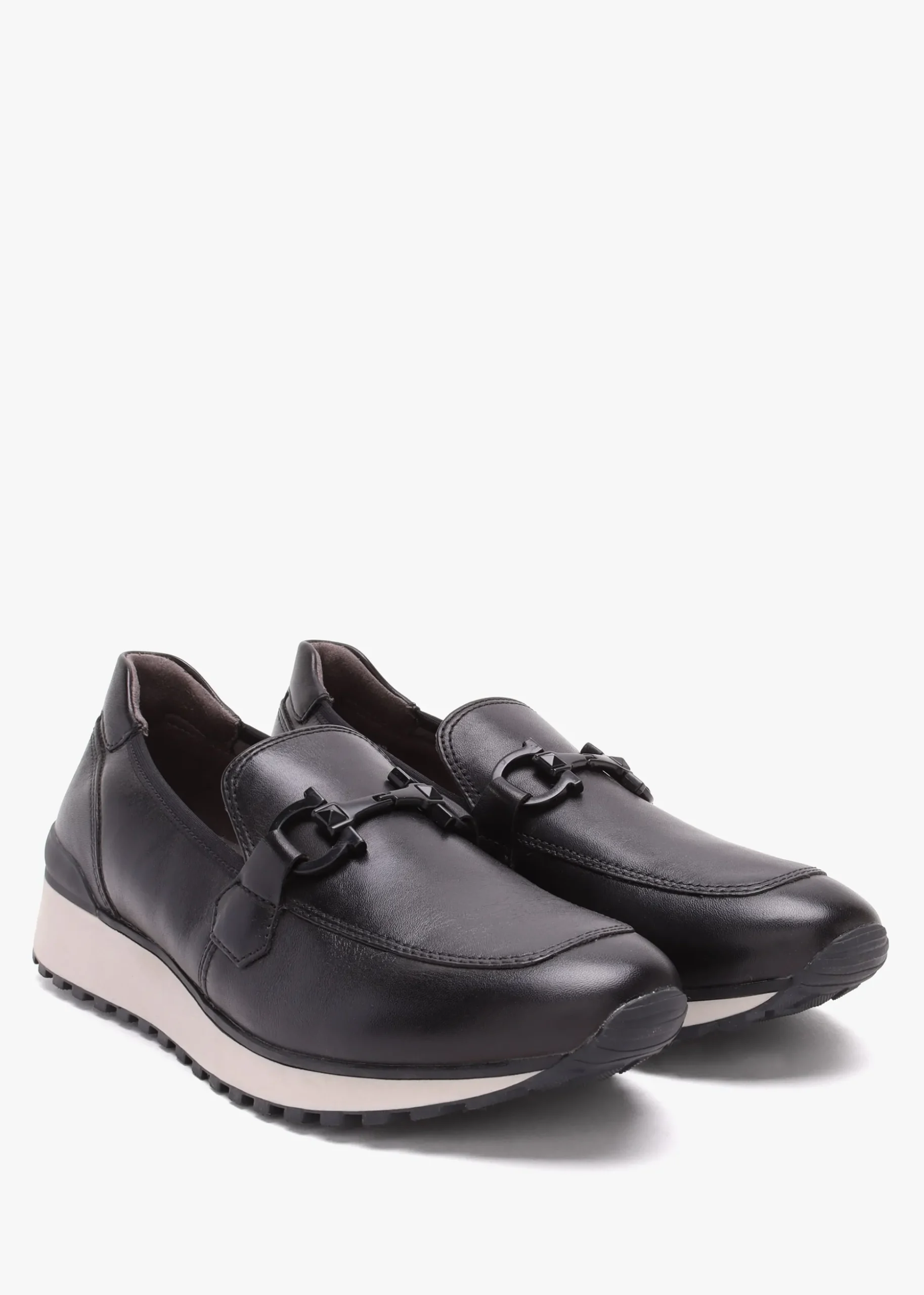 Blythe Black Leather Low Wedge Loafers