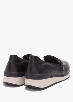 Blythe Black Leather Low Wedge Loafers
