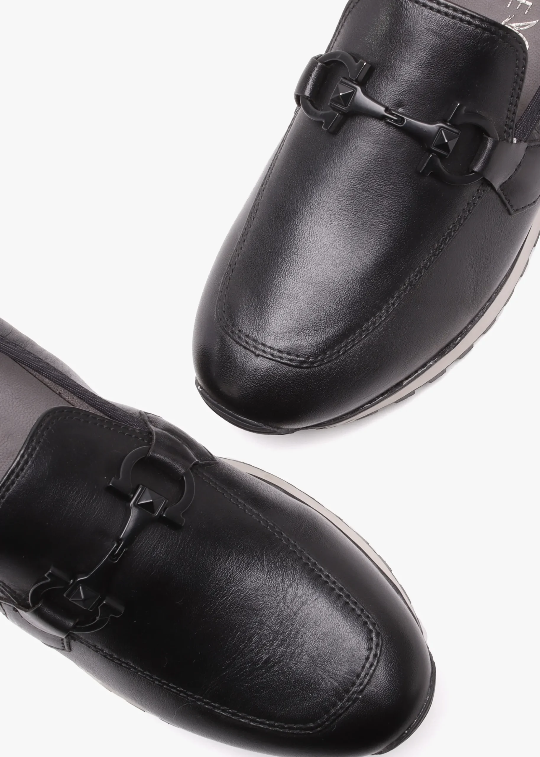 Blythe Black Leather Low Wedge Loafers
