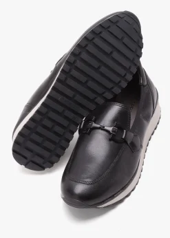 Blythe Black Leather Low Wedge Loafers